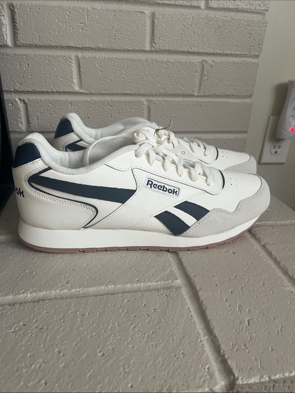 Reebok Men's White Leather Sneakers with Navy Accents